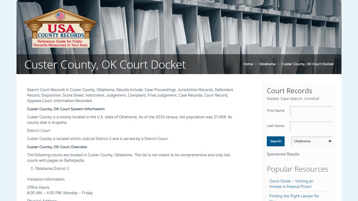 Custer County, OK Court Docket | Name Search