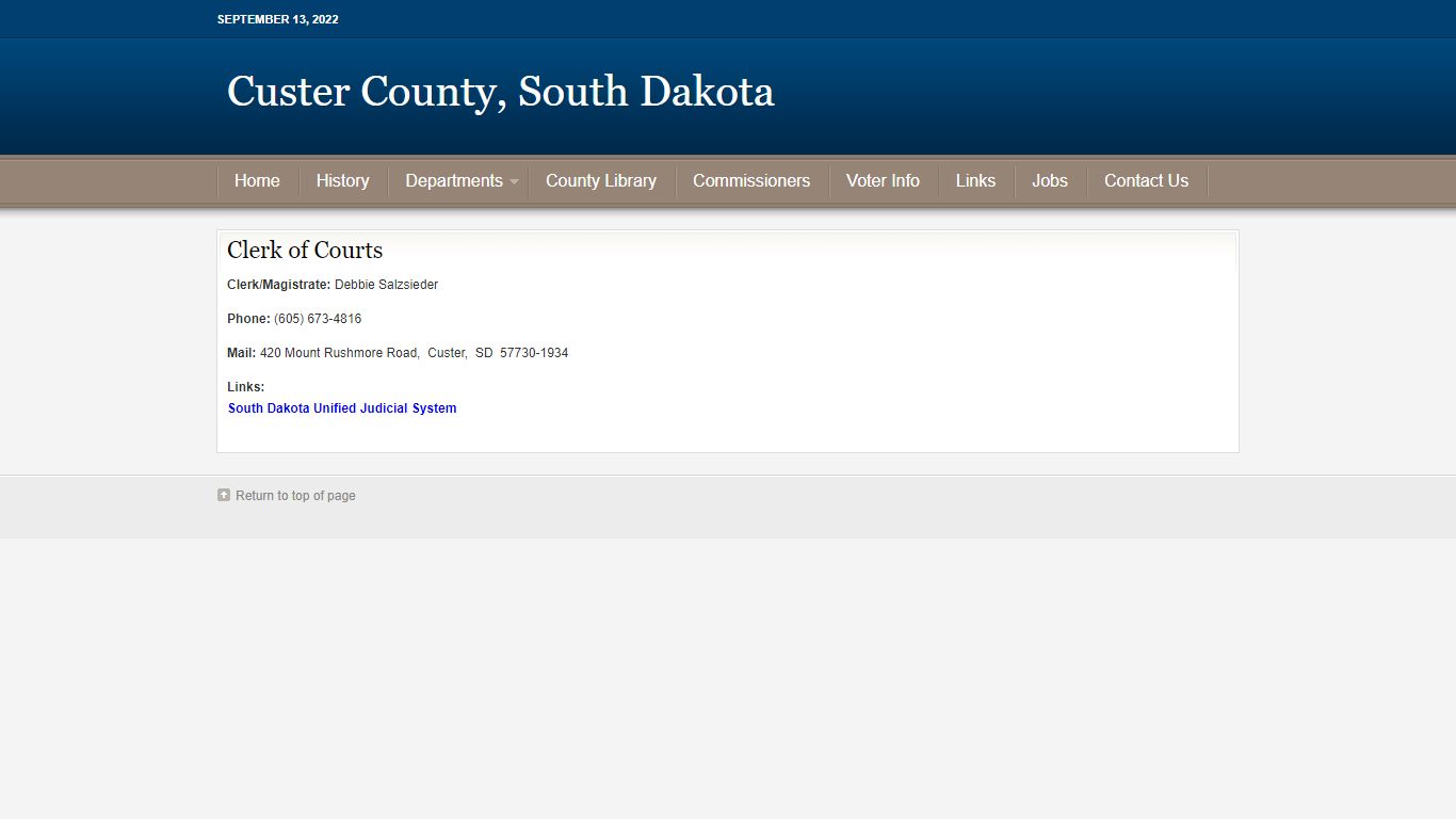 Clerk of Courts - Custer County, South Dakota